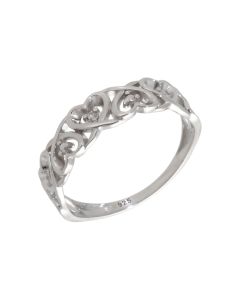 New Sterling Silver Diamond Set Hearts Band Ring