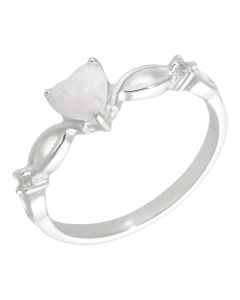 New Sterling Silver Synthetic Opal Heart Dress Ring
