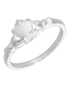 New Sterling Silver Synthetic Opal Claddagh Ring