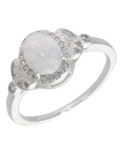 New Sterling Silver Synthetic Opal & Cubic Zirconia Cluster Ring