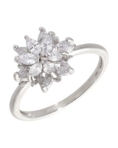 New Sterling Silver Cubic Zirconia Flower Cluster Ring