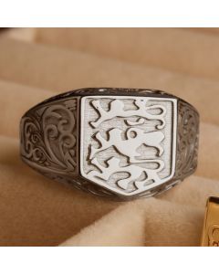 New Sterling Silver 3 Lions England Signet Ring