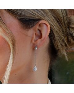 New Sterling Silver Cubic Zirconia Pear Halo Chain Drop Earrings
