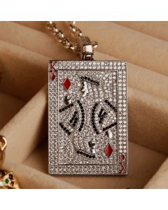 New Sterling Silver Gemstone Set King Playing Card & 24" Chain