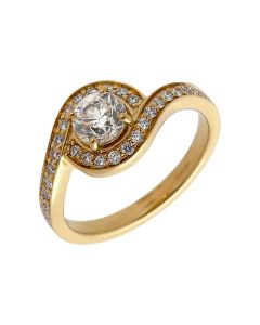Pre-Owned 18ct Yellow Gold Diamond Solitaire Halo Twist Ring
