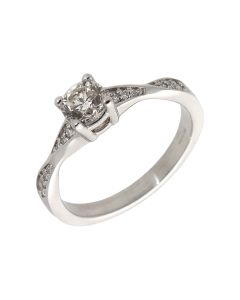 Pre-Owned 18ct White Gold Twist Shoulder Diamond Solitaire Ring