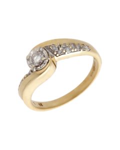 Pre-Owned 9ct Gold Diamond Solitaire & Shoulders Twist Ring