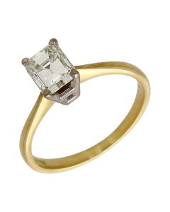 Pre-Owned 18ct Gold 1.01ct Emerald Cut Diamond Solitaire Ring