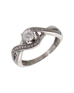 Pre-Owned 9ct White Gold Illusion Set Diamond Wave Twist Ring