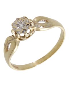 Pre-Owned 9ct Yellow Gold Illusion Set Diamond Solitaire Ring