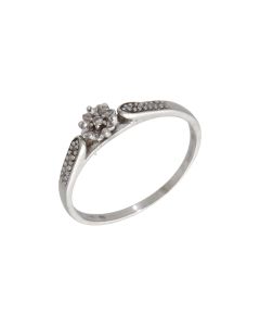Pre-Owned 9ct Gold Diamond Flower Solitaire & Shoulders Ring