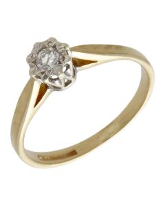 Pre-Owned 9ct Yellow Gold Illusion Set Diamond Solitaire Ring