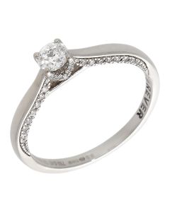 Pre-Owned 18ct White Gold Diamond Solitaire & Shoulders Ring