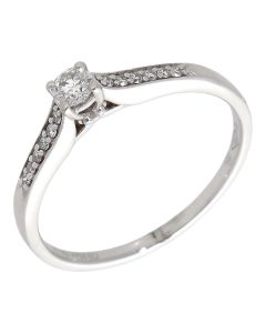Pre-Owned 9ct Gold Diamond Solitaire With Diamond Shoulders Ring
