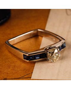 Pre-Owned Vintage 1980 18ct White Gold Sapphire & Diamond Ring