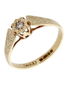 Pre-Owned Vinatage 9ct Yellow Gold Diamond Solitaire Ring