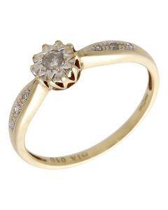 Pre-Owned 9ct Yellow Gold Illusion Set Diamond Solitaire Ring