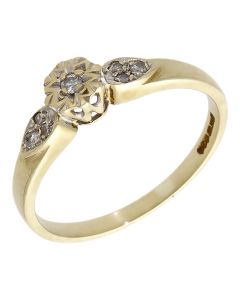 Pre-Owned 9ct Yellow Gold Illusion Set Diamond Solitaire Ring