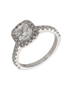 Pre-Owned 18ct White Gold GIA Cushion Cut Diamond Halo Ring