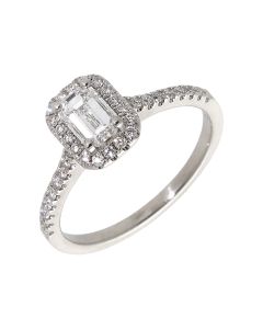Pre-Owned 18ct White Gold GIA Emerald Cut Diamond Halo Ring