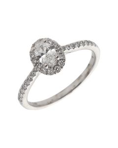 Pre-Owned 9ct White Gold 0.50 Carat Oval Diamond Halo Ring