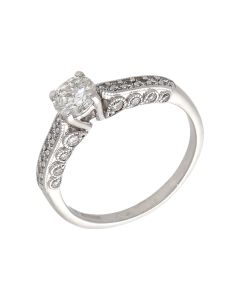 Pre-Owned 18ct White Gold Diamond Solitaire & Shoulders Ring