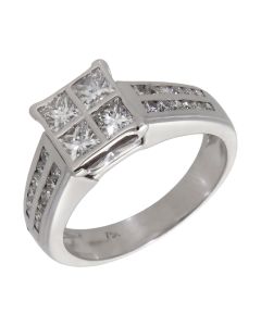 Pre-Owned 18ct White Gold 1.36ct Mixed Cut Diamond Cluster Ring