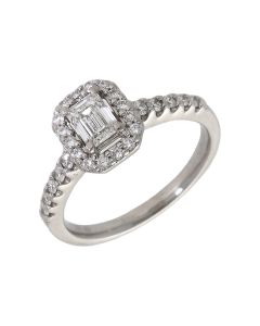 Pre-Owned Platinum Emerald Cut Diamond Halo Ring