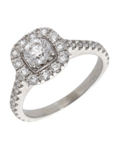 Pre-Owned 14ct White Gold Diamond Halo Cluster Ring