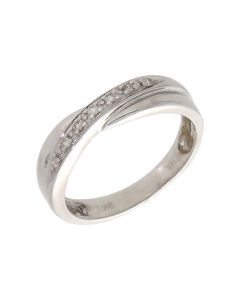 Pre-Owned 9ct White Gold Diamond Set Crossover Wave Ring