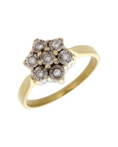 Pre-Owned 9ct Yellow Gold 0.10ct Diamond Cluster Ring