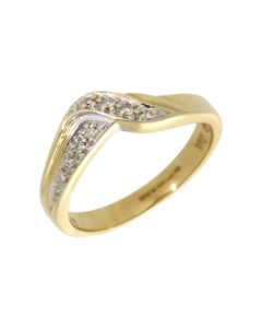 Pre-Owned 9ct Yellow Gold Diamond Set Wave Shaped Dress Ring