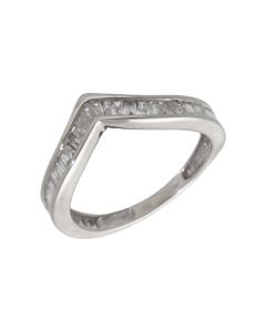 Pre-Owned 9ct White Gold Baguette Cut Diamond Half Wishbone Ring