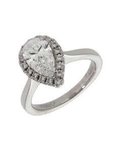 Pre-Owned Platinum Pear Cut GIA Diamond Halo Ring