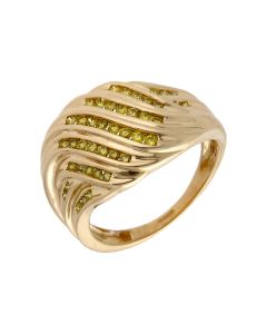 Pre-Owned 9ct Gold Yellow Diamond Domed Wave Dress Ring