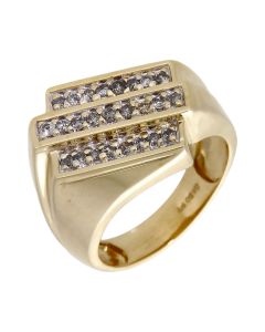 Pre-Owned 9ct Yellow Gold 0.50ct Diamond Set 3 Row Signet Ring