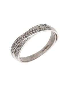 Pre-Owned 9ct White Gold 0.10ct Diamond Crossover Wave Ring