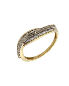 Pre-Owned 9ct Gold Mixed Cut Diamond Crossover Wave Ring