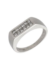 Pre-Owned 18ct White Gold 0.49ct Diamond 2 Row Signet Ring