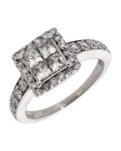 Pre-Owned 18ct White Gold 1.14ct Mixed Cut Diamond Cluster Ring