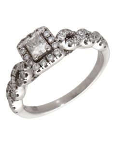 Pre-Owned 18ct White Gold 0.75ct Mixed Cut Diamond Halo Ring