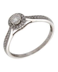 Pre-Owned 9ct White Gold 0.25ct Diamond Halo Cluster Ring