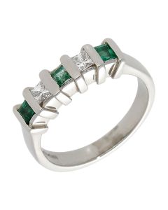 Pre-Owned Platinum Emerald & Diamond 5 Stone Eternity Ring