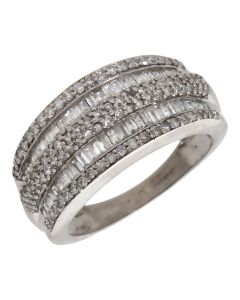 Pre-Owned 9ct White Gold Mixed Cut Diamond Multi Row Dress Ring