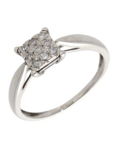 Pre-Owned 9ct White Gold Diamond Square Cluster Ring