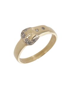 Pre-Owned 9ct Yellow Gold Diamond Set Buckle Ring
