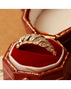 Pre-Owned Vintage 1987 9ct Gold Diamond Set Domed Wave Ring