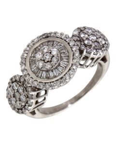 Pre-Owned 18ct White Gold Mixed Cut Diamond Triple Cluster Ring