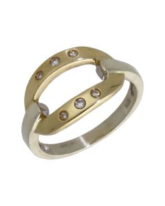 Pre-Owned 9ct Yellow & White Gold Diamond Oval Link Dress Ring