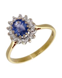 Pre-Owned 18ct Yellow Gold Sapphire & Diamond Cluster Ring